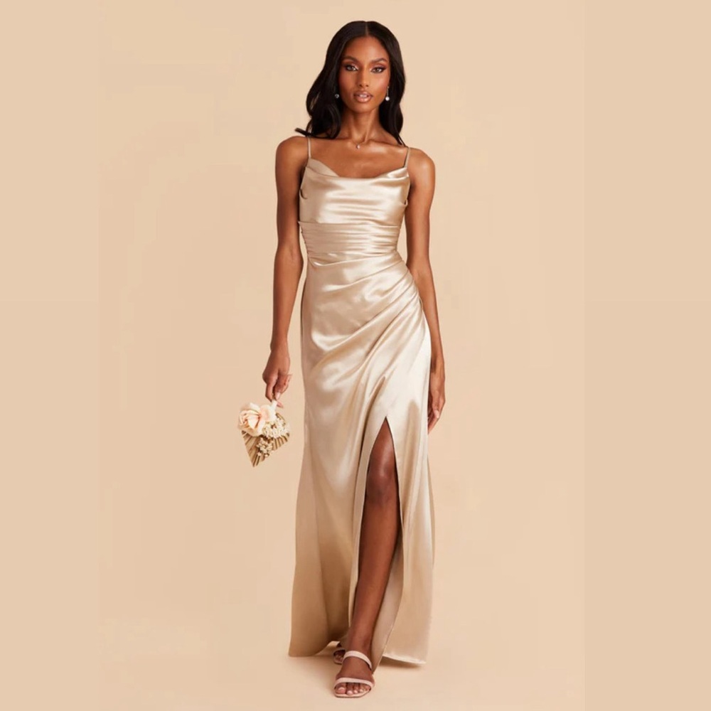 Birdy Grey Champagne Satin Cowl Neck Maxi Dress